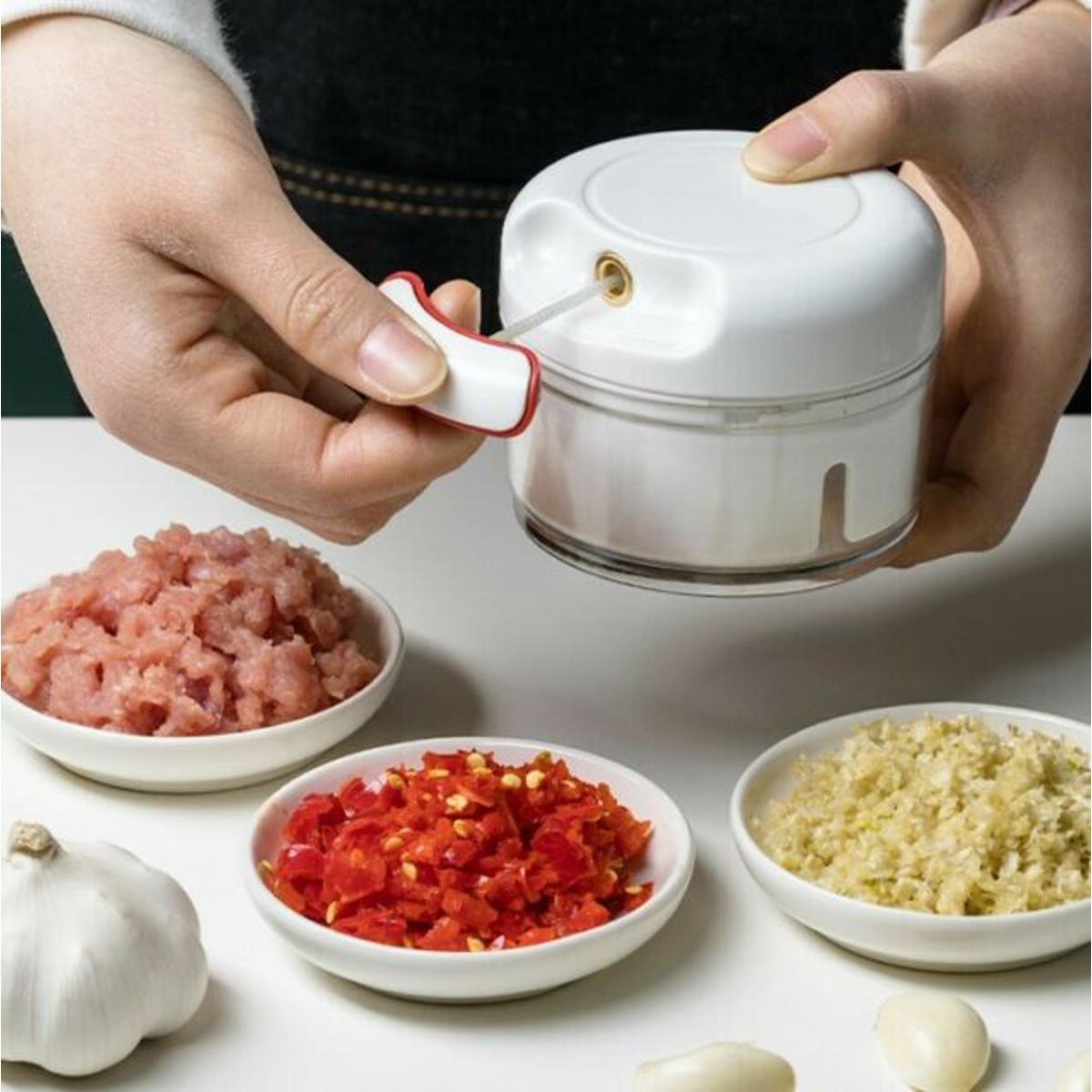 Mini Speedy Chopper - Manual Hand Pull  Garlic Slicer